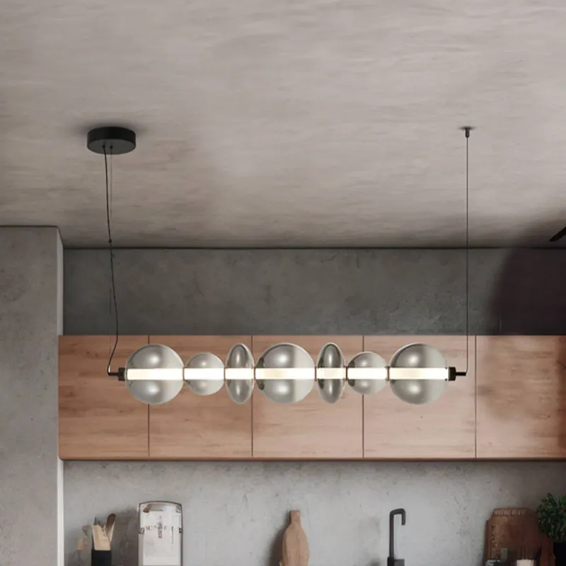 Żyrandol LED Daphne, szkło szaro-przezroczyste, długość 118 cm