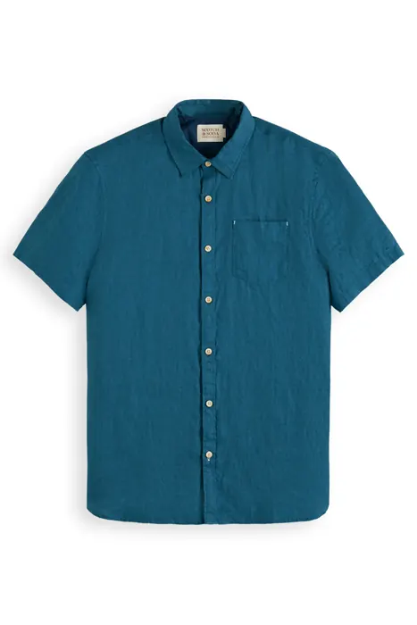Scotch & Soda Short Sleeve Linen Shirt Harbour Teal Maat: L | Casual Overhemden Outlet | Heren | Wit