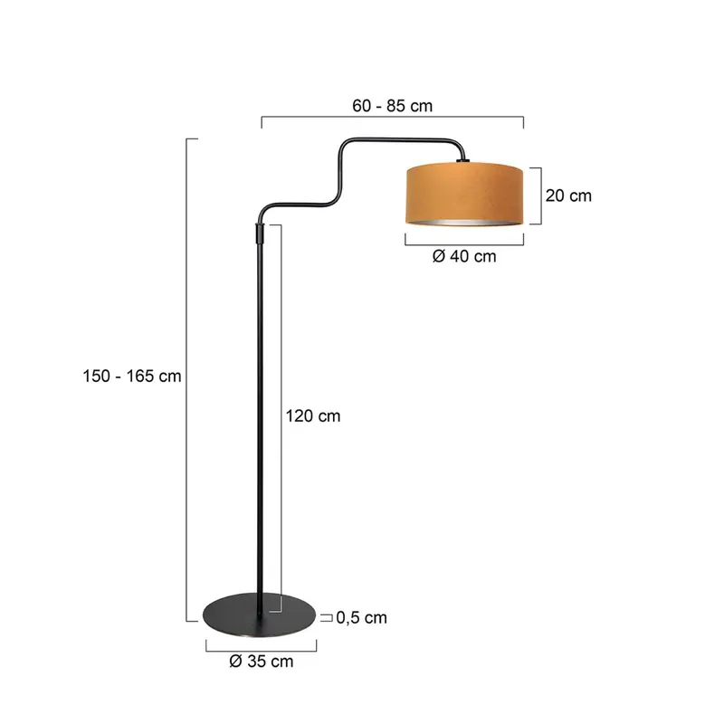 Lampa podłogowa Bloeba, czarna/złota, wysokość 165 cm, welur