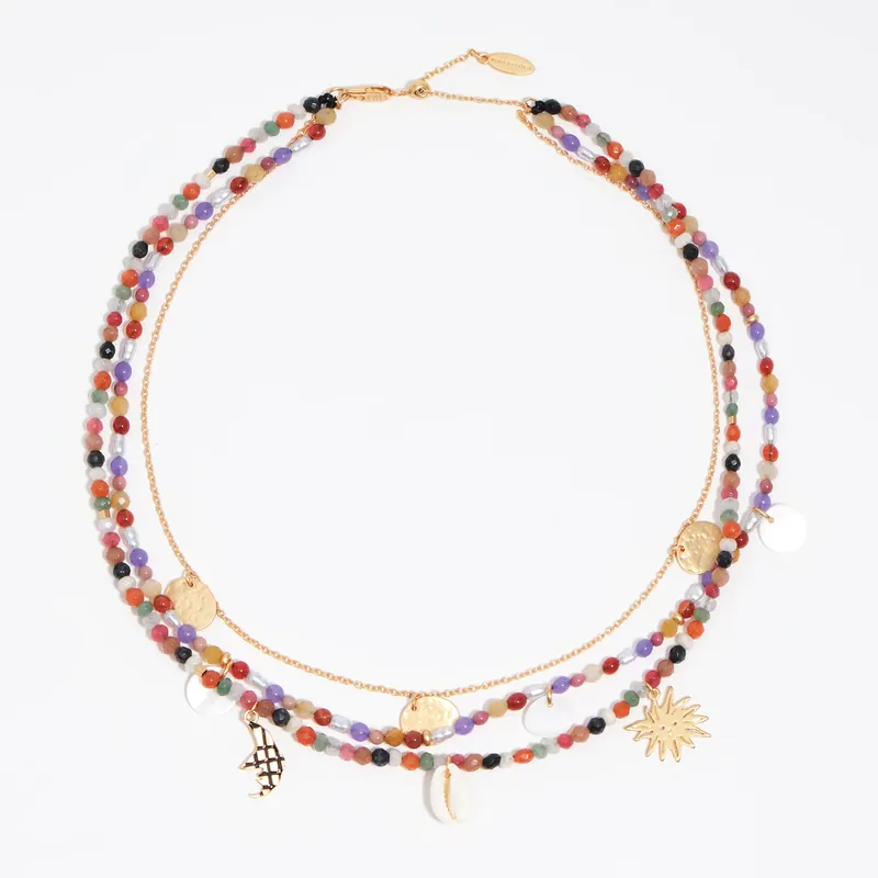 Naszyjnik podwójny księżyc i słońce kamyczki wielobarwny