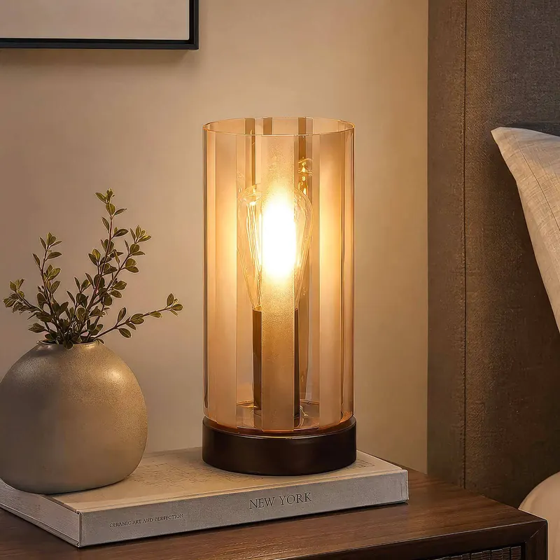 Lampa stołowa Kent, brąz, szkło, E27