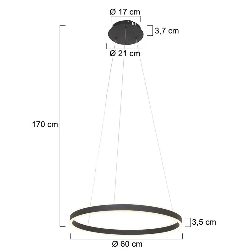 Żyrandol LED Ringlux Ø 60cm 2-punktowy czarny