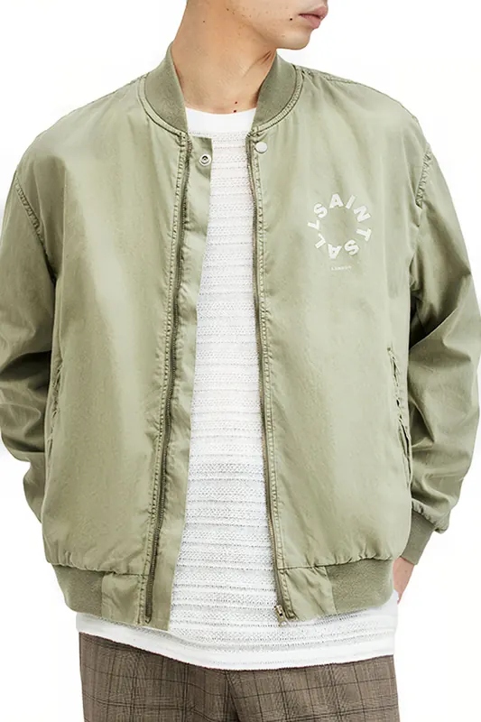 AllSaints Tierra Faded Bomber Herb Green Maat: XXL | Bomberjacks Outlet | Heren | Groen