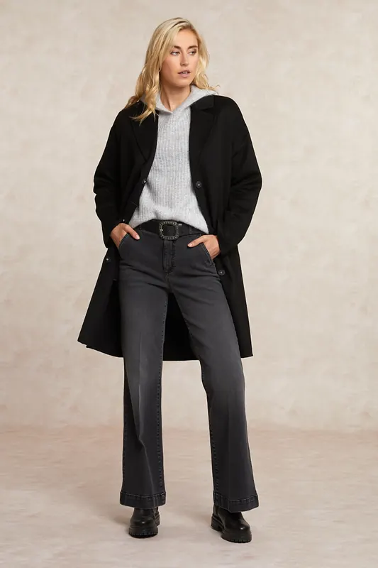 River Woods Classic Woolen Coat Black Maat: XXL | Trenchcoats Outlet | Dames | Zwart