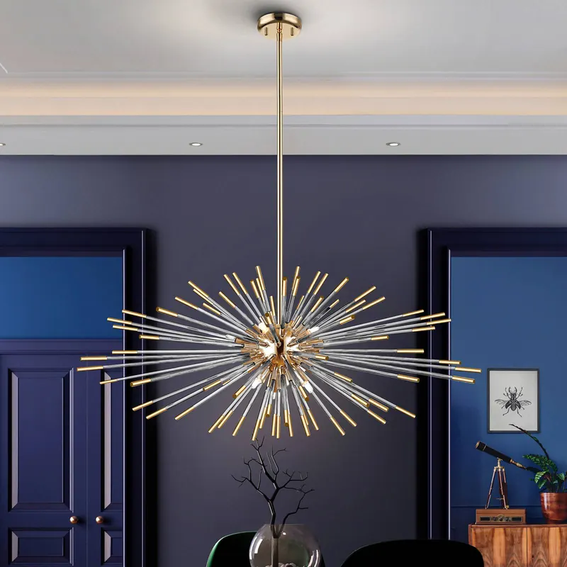 Lampa wisząca Evasion, 9-punktowa, złota, metal, szkło, Ø 100 cm