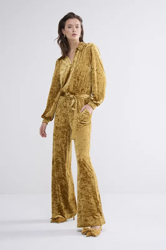 Summum Woman Jumpsuit Velours De Panne Camel Brown Maat: S | Jumpsuits Outlet | Dames | Goud