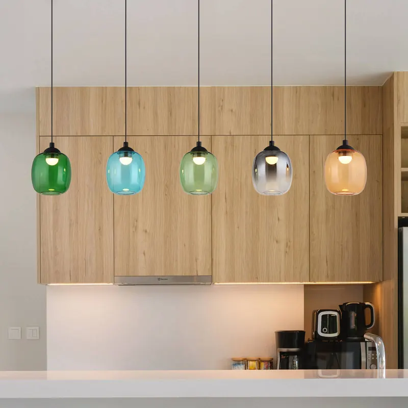 Żyrandol LED Minara, 5-punktowy, długość 102 cm, kolorowa, szkło