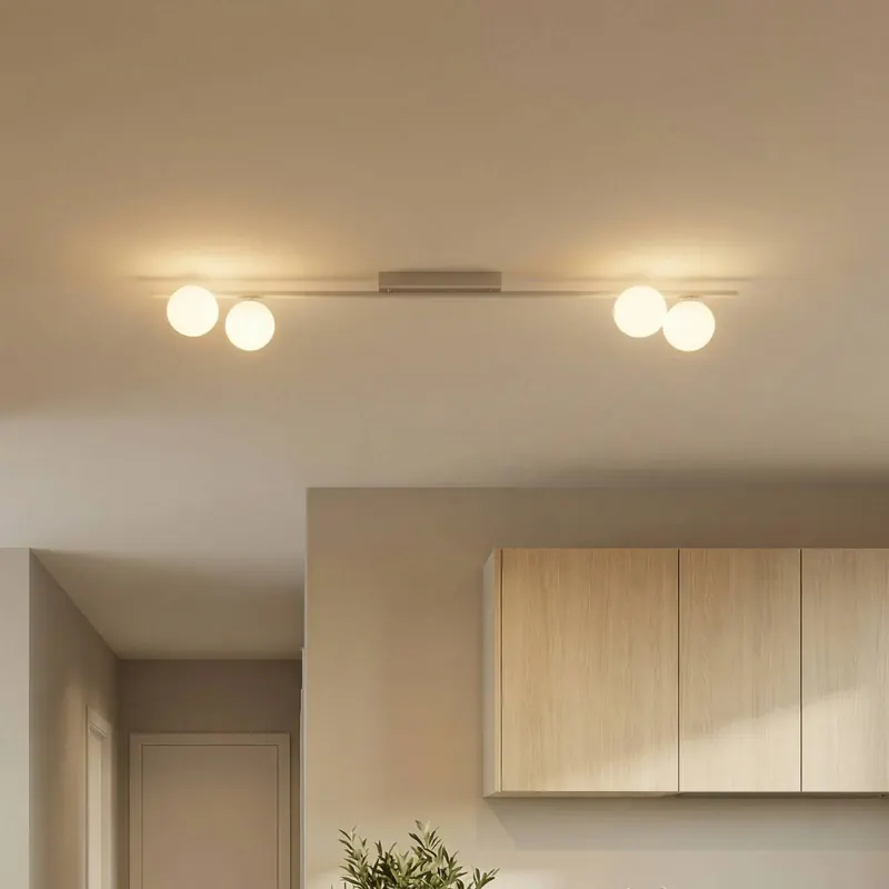 Lampa sufitowa Imelo, kremowa, 4-punktowa, szkło, długość 140 cm