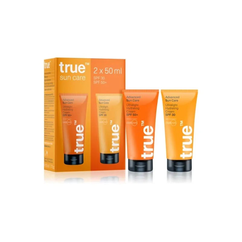 true men skin care Zestaw dwóch produktów do pielęgnacji słońca w pudełku upominkowym Ochronny krem nawilżający SPF 30 50ml + Nawilżający krem pod ocz