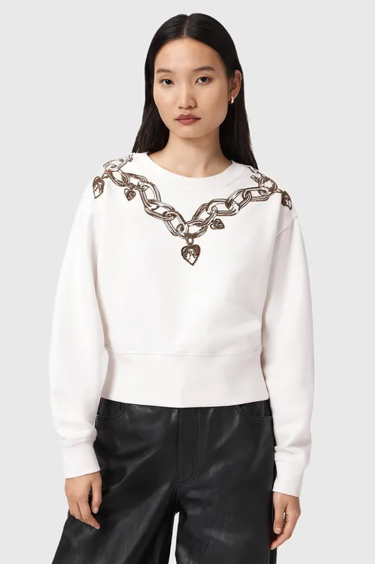 AllSaints Drip Separo Sweat Optic White Maat: M | Sweaters Outlet | Dames | Wit