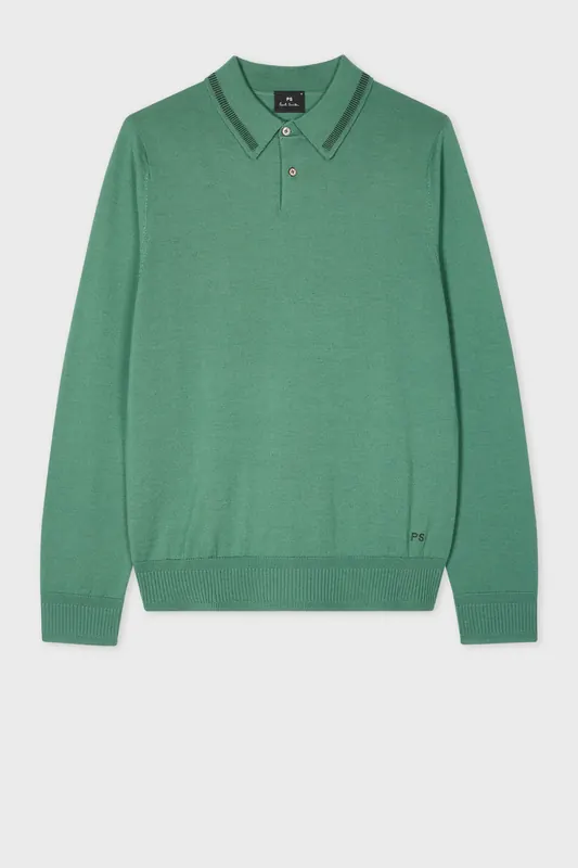 Paul Smith Mens Sweater Ls Polo Green Maat: XXL | Sweaters Outlet | Heren | Groen