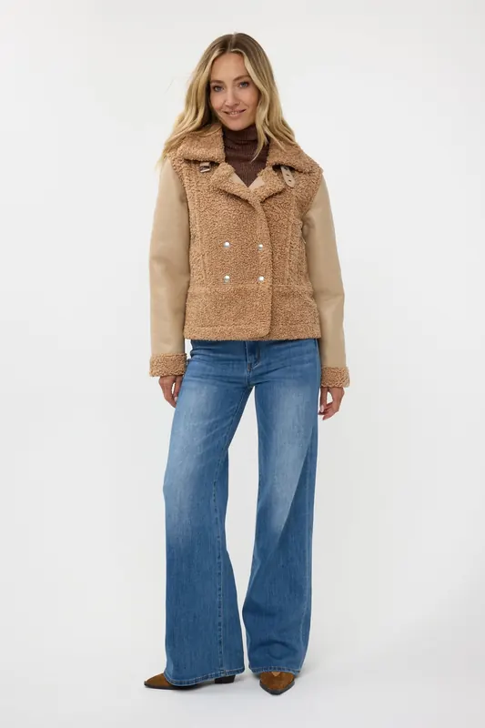 EsQualo Jacket Bonded Pu Sleeves Brandy Maat: 36 | Faux-Fur Jassen Outlet | Dames | Bruin