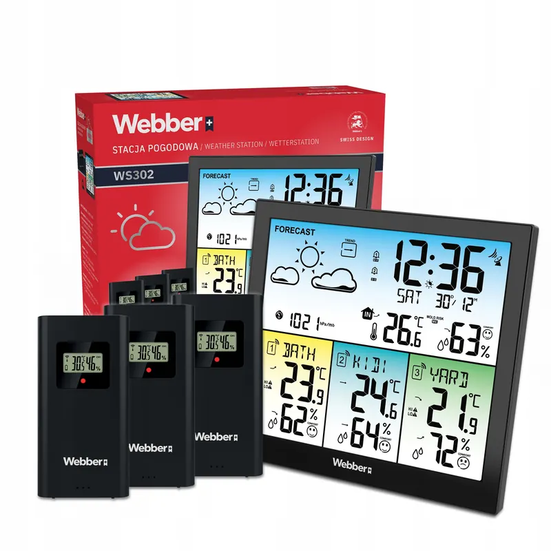 Meteorologická Stanica Webber WS302 3 Vonkajšie Snímače Dcf Teplomer Vlhkomer