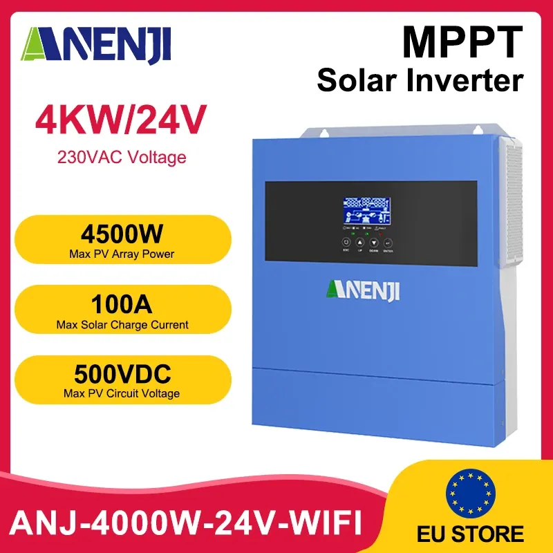 ANENJI 4000W 24V Hybrydowy Inwerter Solarny 220V On/Off Grid Czysta Sinusoida Wbudowany 100A MPPT & WiFi do Baterii LiFePO4 i Paneli Solarnych