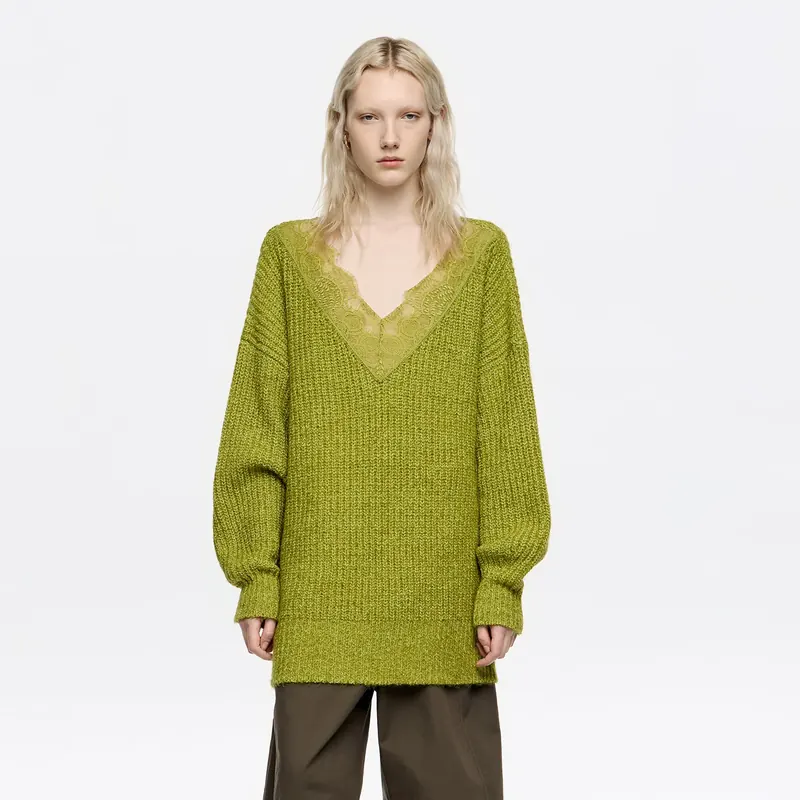 Sweter długi koronka kiwi