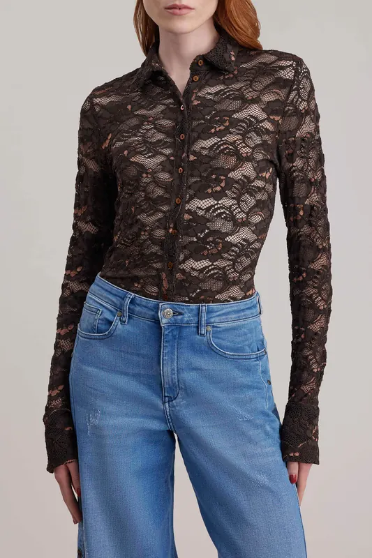 Anne Fontaine Sandien Chemise Chocolate Maat: 42 | Blouses Outlet | Dames | Bruin