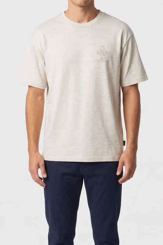 GUESS Ss Bsc Staple Quattr Light Oatmeal Heathe Maat: M | Basic T-Shirts Outlet | Heren | Ecru