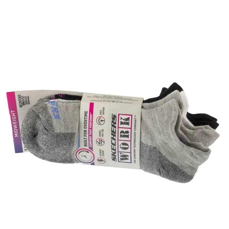 Skechers 3pk Work Lowcut Womens Socks S119052-GRBK, Damskie, Szare, skarpetki, bawełna, rozmiar: