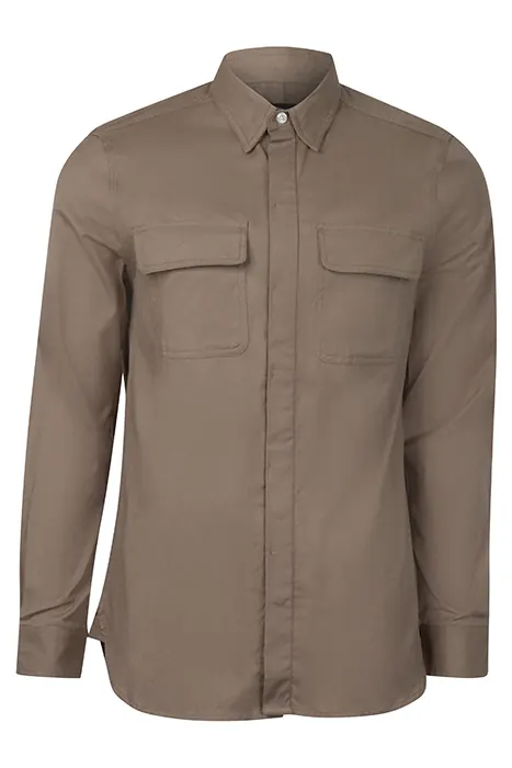 French Connection Oxford Overshirt L/s Solid Lgt. Khaki Maat: S | Legerjassen Outlet | Heren | Bruin