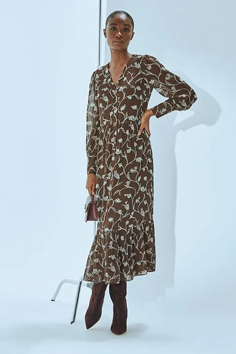 LK Bennett Lucian Teired Shirt Dress Brown Maat: 6 | Blousejurken Outlet | Dames | Bruin