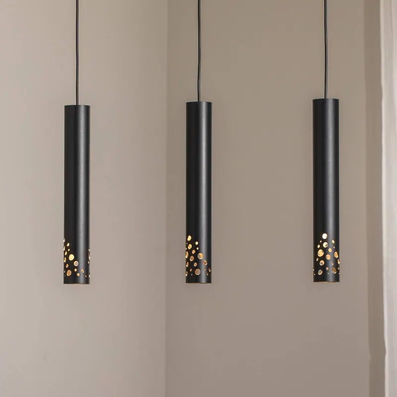 Lampa wisząca Tibia, 3-punktowa, długa, czarna, stal, GU10