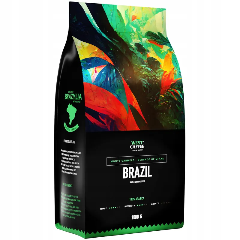 Kawa ziarnista Brazylia 1kg Świeżo Palona 100% Arabica Monte Carmelo