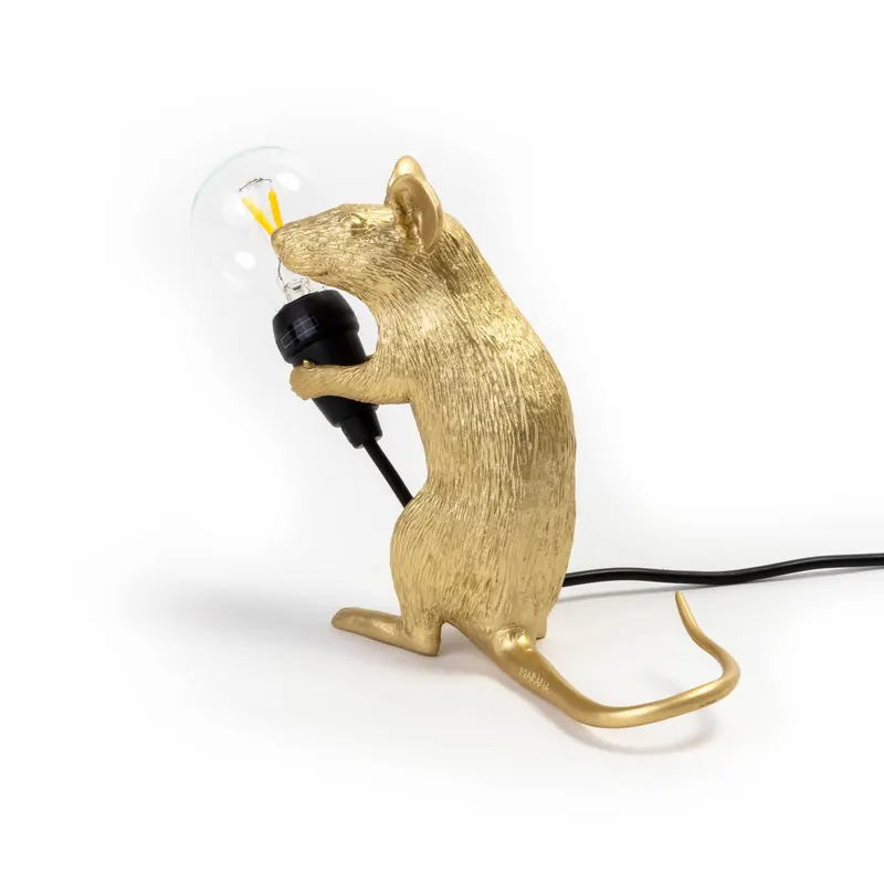 SELETTI Lampa myszka żarówka LED lampa dekoracyjna USB siedząca złota
