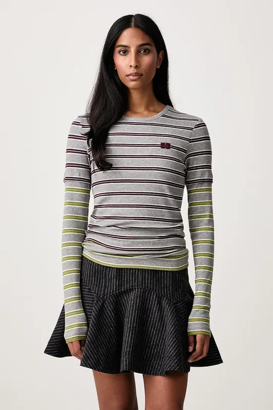 GANNI  longsleeve damski bawełniany z elastanem Double Sleeve
