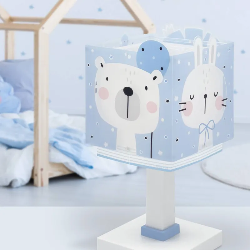 Lampa stołowa dla dzieci Baby Jungle, niebieska, G4, szerokość 14 cm