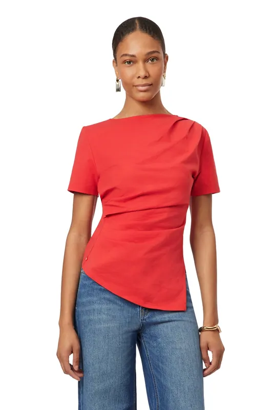 Scotch & Soda Gathered Asymmetric Tee Poinsettia Maat: S | Blouses Outlet | Dames