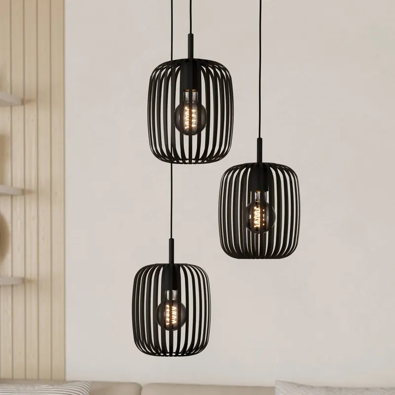 Lampa wisząca Romazzina, Ø 46 cm, czarna, 3-punktowa, stalowa