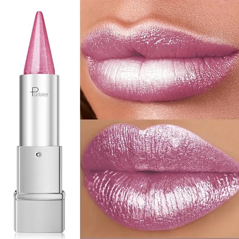 Pomadka Pearl Shimmer dla kobiet, metaliczny, błyszczący kolor do ust, wodoodporna, odporna na rozmazywanie, trwała przez 24 godziny, lekka, Gla