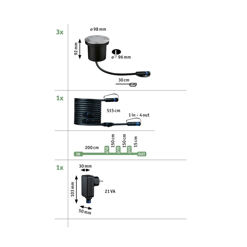 Paulmann Plug & Shine – oprawa wpuszczana LED 4,5 W, zestaw 3 szt., Ø 10 cm,