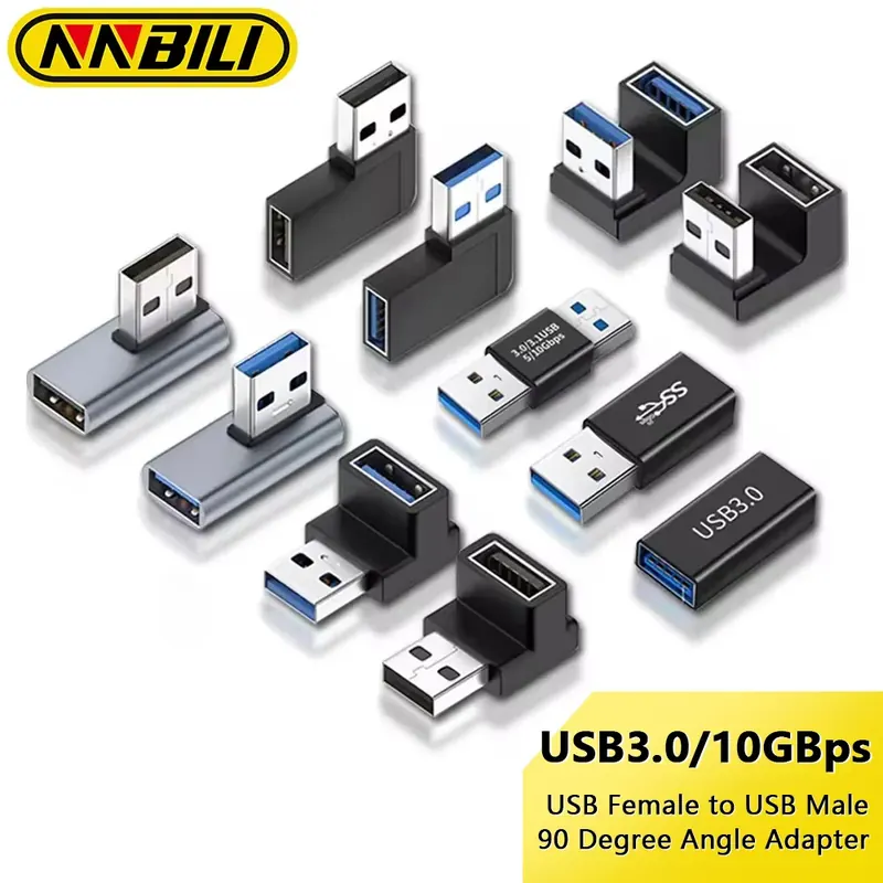 NNBILI USB3.0 męski na żeński przedłużacz kątowy USB w górę kolanko 90 stopni Adapter 10 gb/s do laptopa złącze PC