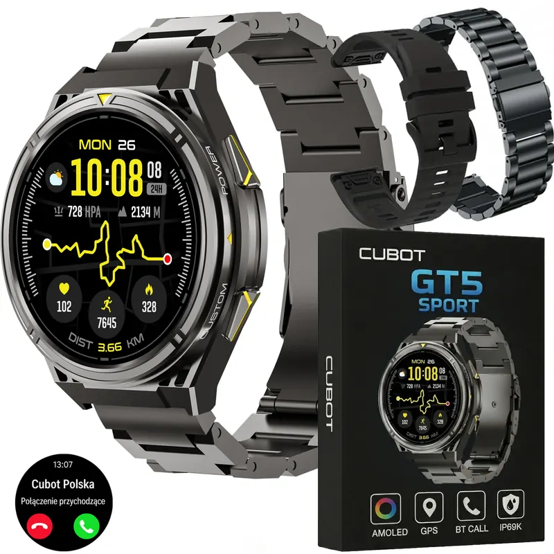 Smartwatch GT5 Męski Gps Zegarek Wodoodporny Menu Pl Rozmowy Amoled Sport