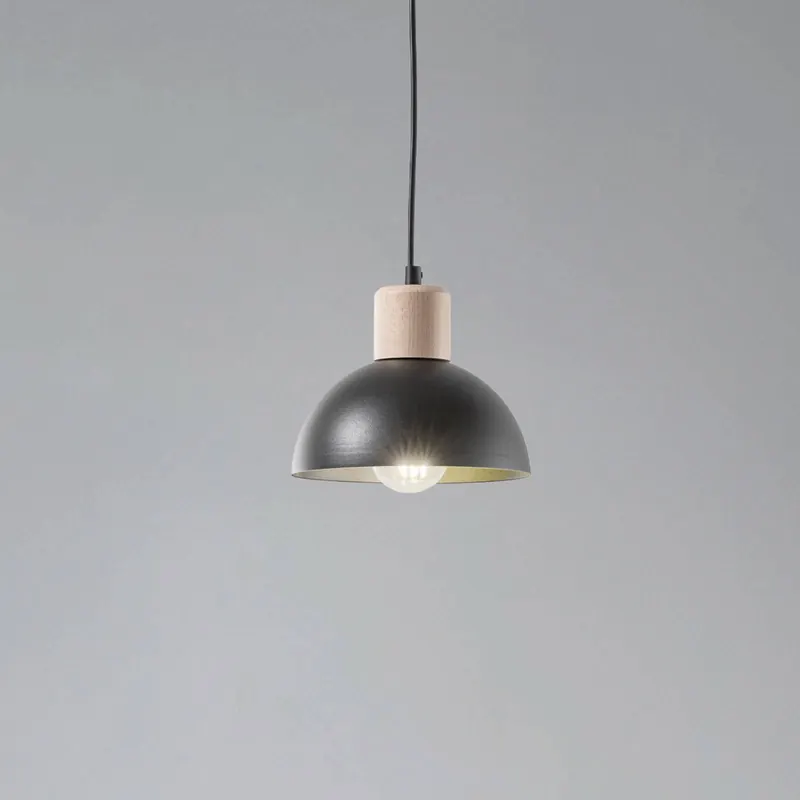 Lampa wisząca Seco, Ø 18 cm, czarna, metal/drewno