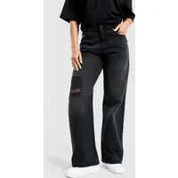 Hoodrich Spodnie Wide Leg Jeans Script Applique