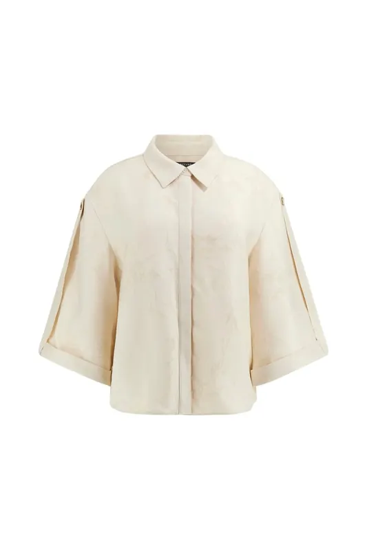 GUESS Whitney Rolled Up Ss Dreamy Moon Multi Maat: 44 | Blouses Outlet | Dames | Beige