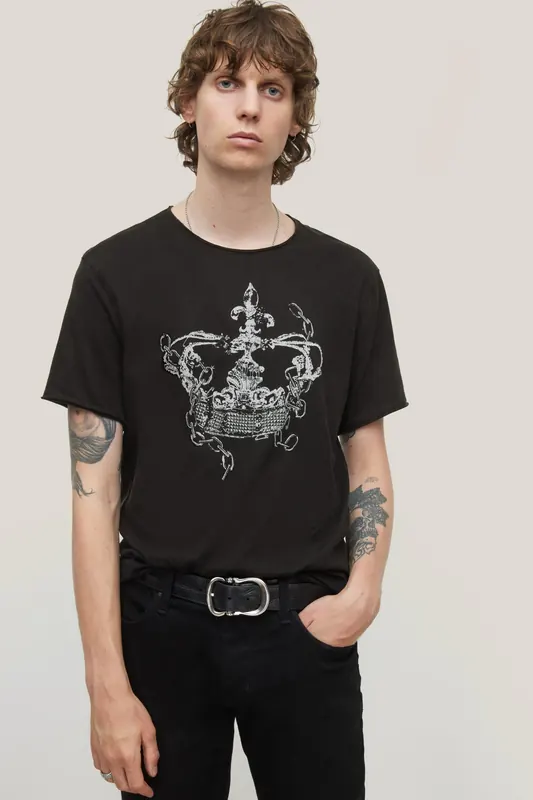 John Varvatos Ss Raw Edge Vintage Wash Black Maat: XXL | T-shirts met Print Outlet | Heren | Zwart