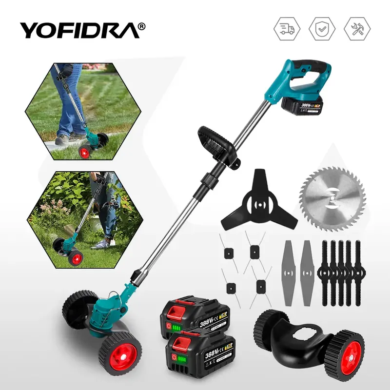 YOFIDRA 100-135cm Elektryczna Kosiarka do Trawy 1500W Bezprzewodowa Składana Podkaszarka Sekator Narzędzie Ogrodowe do Cięcia na Akumulator Makita Pin