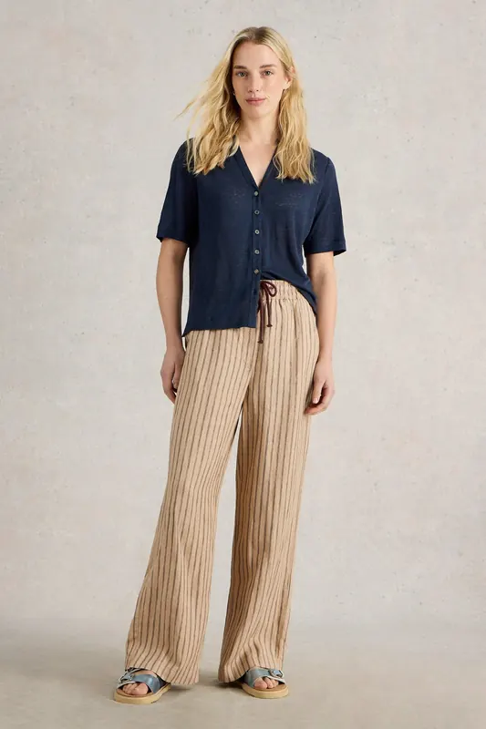 White Stuff Belle Linen Wide Leg Trouser Natural Multi Maat: 12 LONG | Wijde Broeken Outlet | Dames | Beige