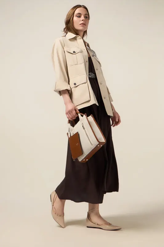 Oltre Cotton Jacket With Jewel Embroidery Beige Maat: 46 | Legerjassen Outlet | Dames | Beige