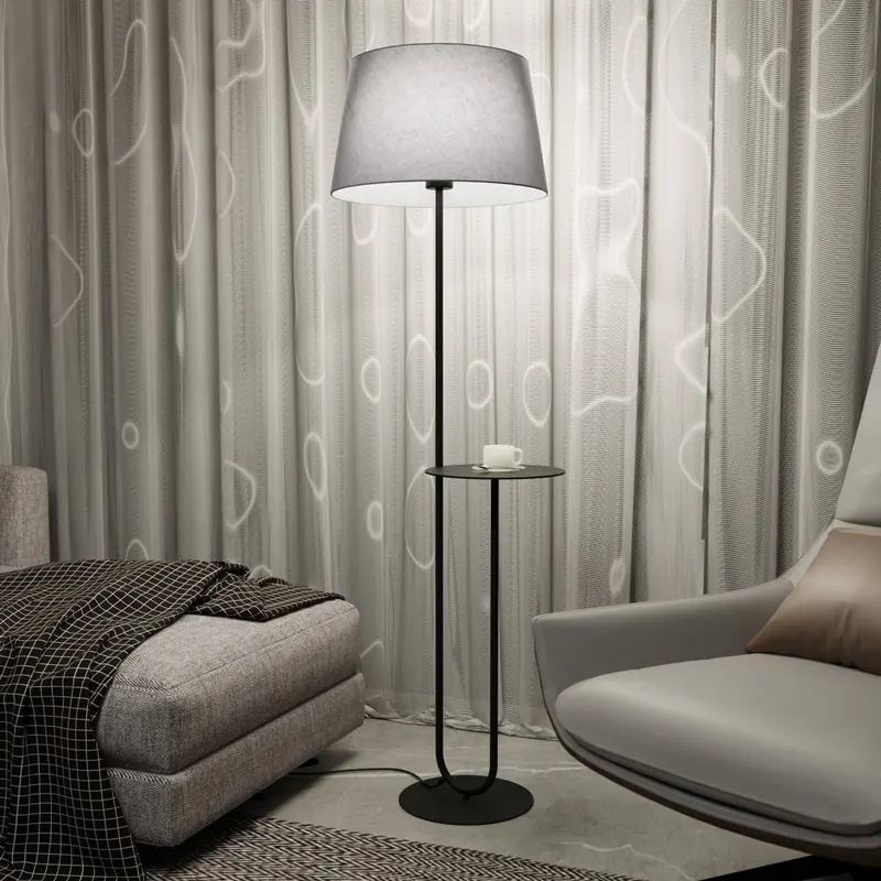 Hotelowa lampa podłogowa, szary/czarny, wysokość 150 cm, tkanina/metal