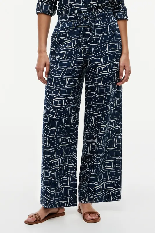 Tommy Hilfiger Essential Linen Pull On Pants Flag Feathers Dark Night Navy Maat: S | Wijde Broeken Outlet | Dames | Blauw