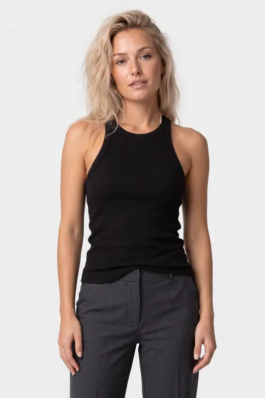 ARKET Nadine Cotton Rib Tank Black Maat: S | Slipjes Outlet | Dames | Zwart