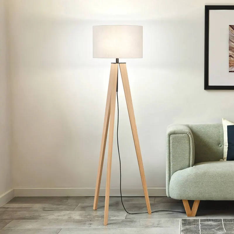 Lampa podłogowa SHINE-WOOD, piaskowa/czarna/dębowa Wysokość 164 cm 3 x E27