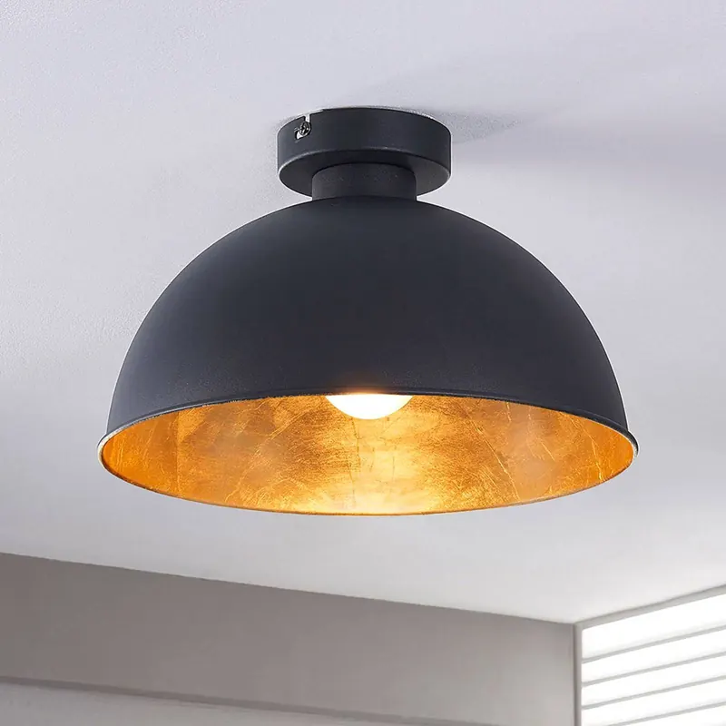 Lampa sufitowa Lindby Lya, Ø 31 cm, czarno-złota, metal, E27