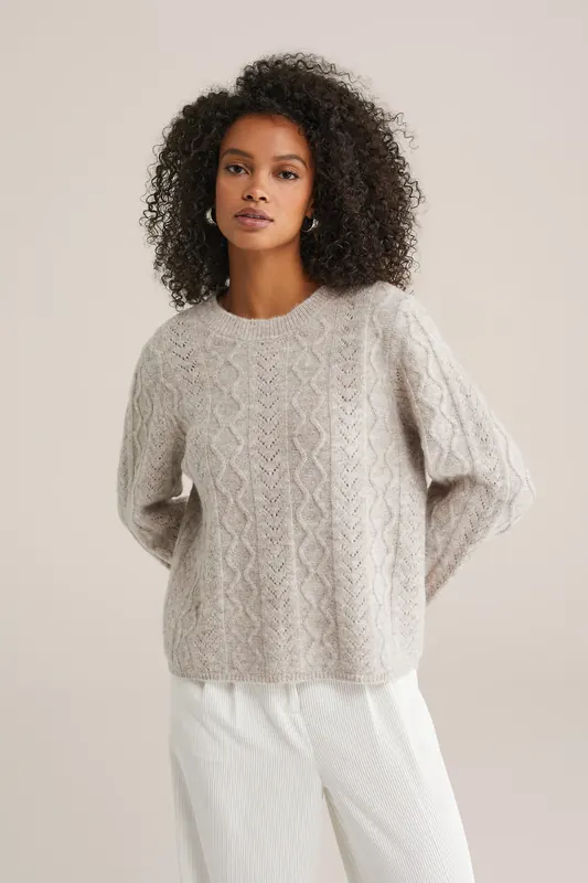 We Fashion Knitted Pullover Greige Maat: L | Sweaters Outlet | Dames | Beige