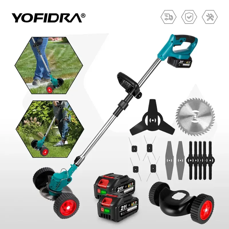 YOFIDRA 1500W Elektryczna Kosiarka Akumulatorowa Ręczna Podkaszarka do Trawy Narzędzia Ogrodowe do Przycinania i Cięcia Kompatybilne z Akumulatorami Makita 21V