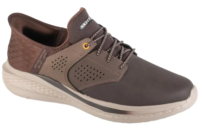 Skechers Slip-Ins: Slade - Macklin 210890-CHOC, Męskie, Brązowe, buty sneakers, skóra licowa, rozmiar: 42,5